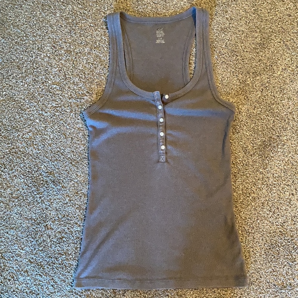 Aerie Real Soft grey ribbed henley tank L
